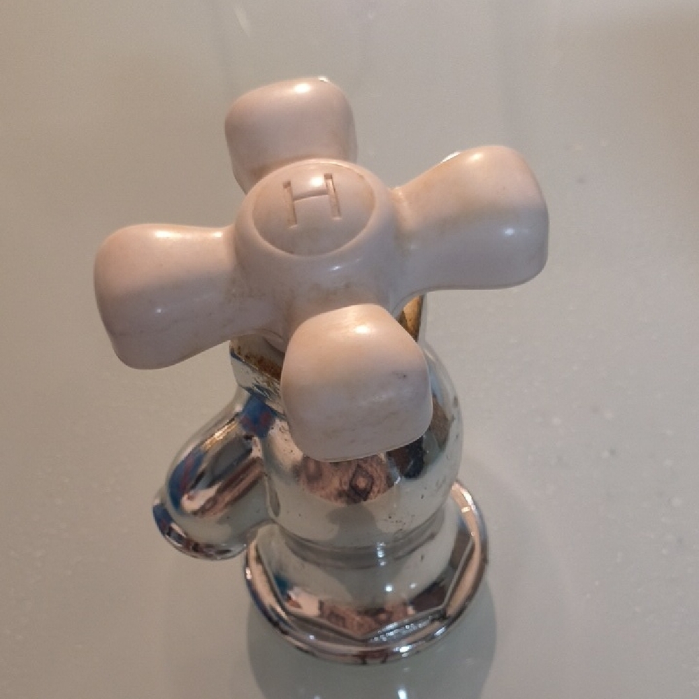 Vintage Avon Silver and White Faucet Handle